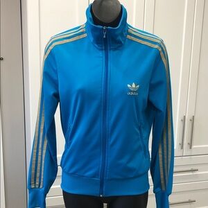 Adidas Track Jacket | Women’s Small | Blue w/ Gold Accents